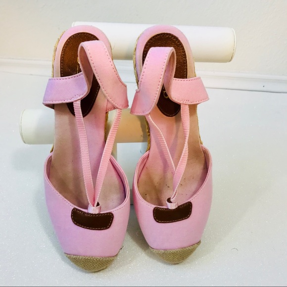 Chaps Clarissa Canvas Espadrille Wedges Pink - Picture 8 of 8